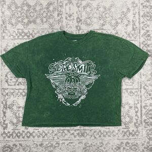Aerosmith T Shirt Cropped Green Crop Top Sis Large Band Tee Size Large